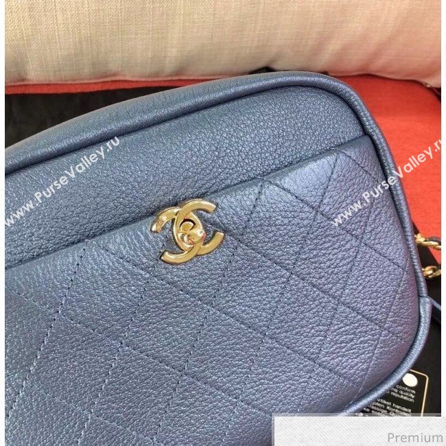 Chanel Medium Metallic Leather Camera Case Shoulder Bag AS0137 Blue 2019 (KN-9041108)