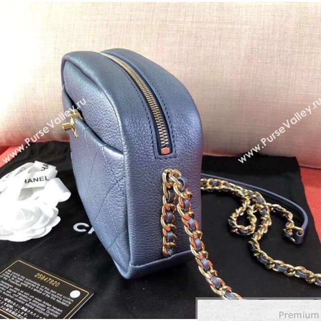 Chanel Medium Metallic Leather Camera Case Shoulder Bag AS0137 Blue 2019 (KN-9041108)