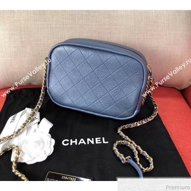 Chanel Medium Metallic Leather Camera Case Shoulder Bag AS0137 Blue 2019 (KN-9041108)