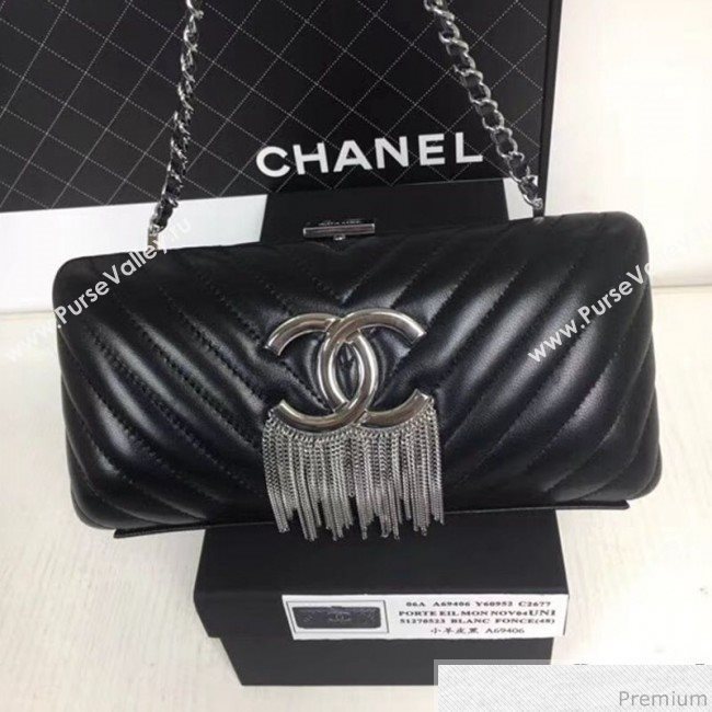 Chanel Lambskin CC Tassel Evening Clutch with Chain A69406 Black 2019 (XINX-9041109)
