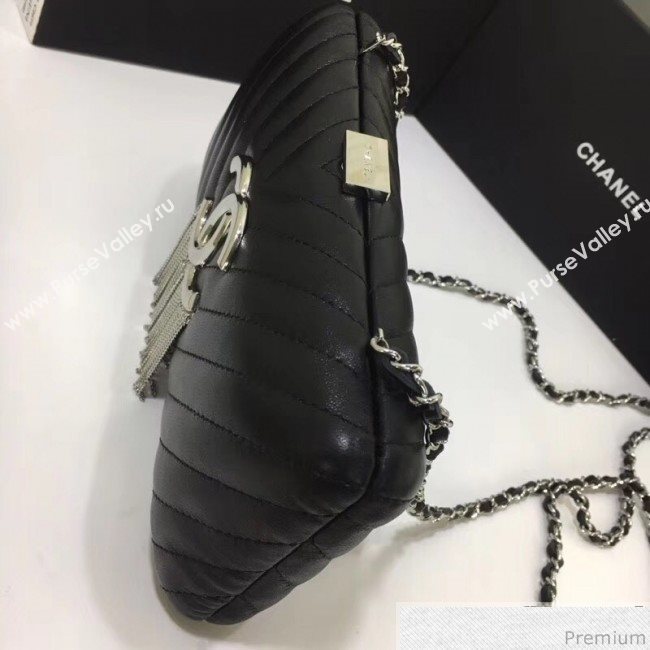 Chanel Lambskin CC Tassel Evening Clutch with Chain A69406 Black 2019 (XINX-9041109)