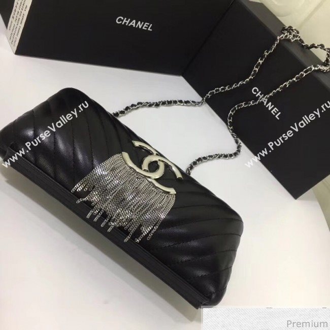Chanel Lambskin CC Tassel Evening Clutch with Chain A69406 Black 2019 (XINX-9041109)