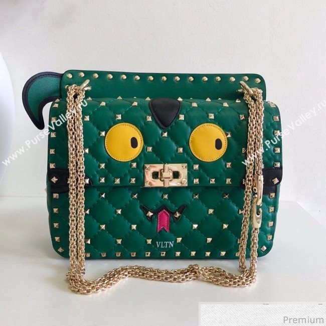 Valentino Monster Face Rockstud Spike Shoulder Bag Dark Green/Yellow 2019 (JJ3-9030709)