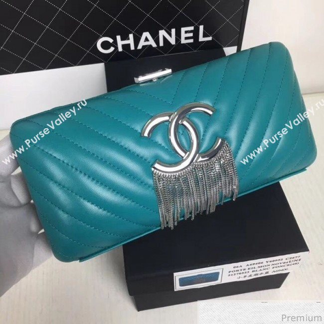 Chanel Lambskin CC Tassel Evening Clutch with Chain A69406 Turquoise 2019 (XINX-9041110)