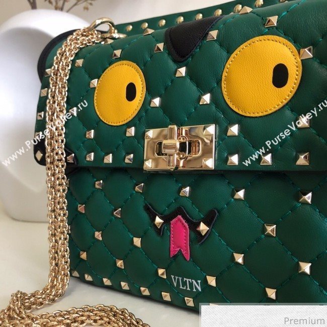 Valentino Monster Face Rockstud Spike Shoulder Bag Dark Green/Yellow 2019 (JJ3-9030709)