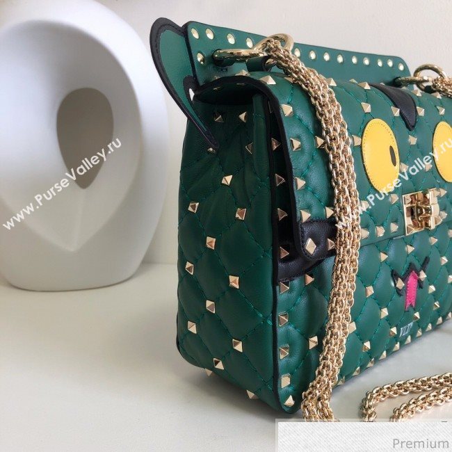 Valentino Monster Face Rockstud Spike Shoulder Bag Dark Green/Yellow 2019 (JJ3-9030709)