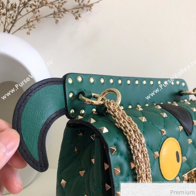 Valentino Monster Face Rockstud Spike Shoulder Bag Dark Green/Yellow 2019 (JJ3-9030709)