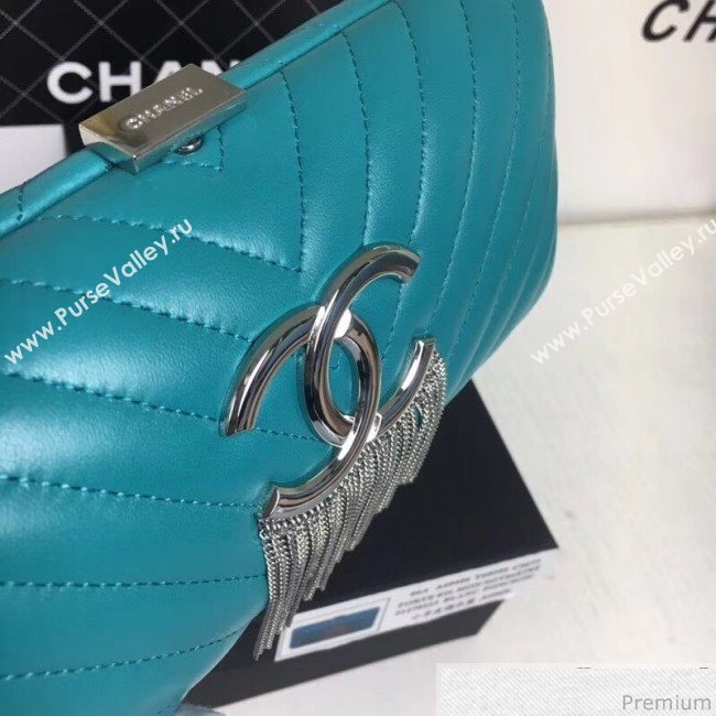 Chanel Lambskin CC Tassel Evening Clutch with Chain A69406 Turquoise 2019 (XINX-9041110)