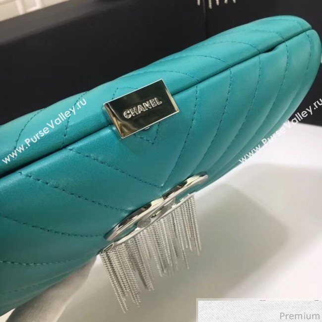 Chanel Lambskin CC Tassel Evening Clutch with Chain A69406 Turquoise 2019 (XINX-9041110)