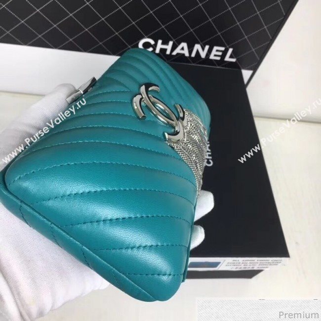Chanel Lambskin CC Tassel Evening Clutch with Chain A69406 Turquoise 2019 (XINX-9041110)