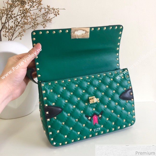 Valentino Monster Face Rockstud Spike Shoulder Bag Dark Green/Yellow 2019 (JJ3-9030709)