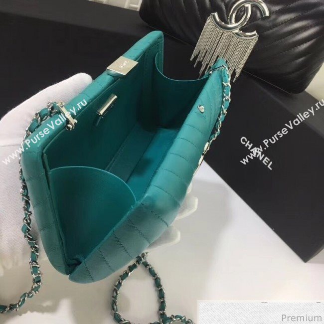 Chanel Lambskin CC Tassel Evening Clutch with Chain A69406 Turquoise 2019 (XINX-9041110)