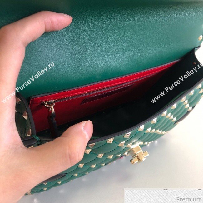 Valentino Monster Face Rockstud Spike Shoulder Bag Dark Green/Yellow 2019 (JJ3-9030709)