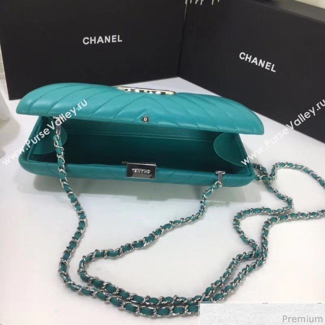 Chanel Lambskin CC Tassel Evening Clutch with Chain A69406 Turquoise 2019 (XINX-9041110)