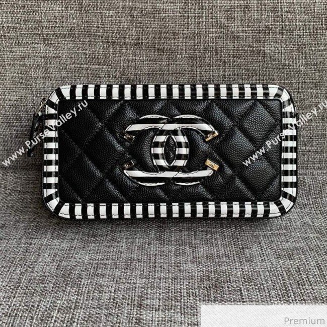 Chanel Vanity Grained Calfskin Clutch with Chain A84450 Black/White 2019 (SSZ-9041111)