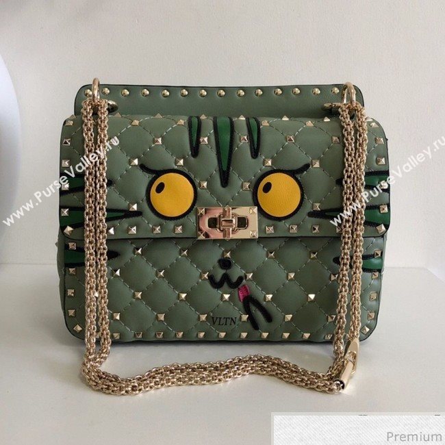 Valentino Monster Face Rockstud Spike Shoulder Bag Light Green/Yellow 2019 (JJ3-9030710)