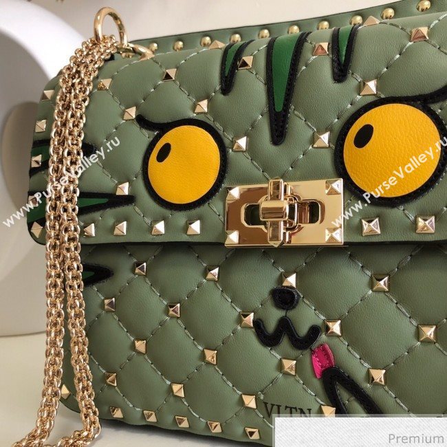 Valentino Monster Face Rockstud Spike Shoulder Bag Light Green/Yellow 2019 (JJ3-9030710)