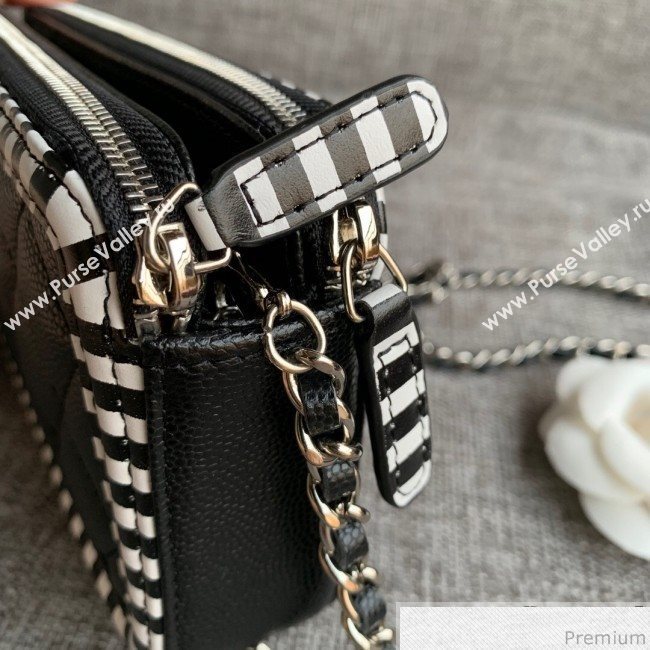 Chanel Vanity Grained Calfskin Clutch with Chain A84450 Black/White 2019 (SSZ-9041111)