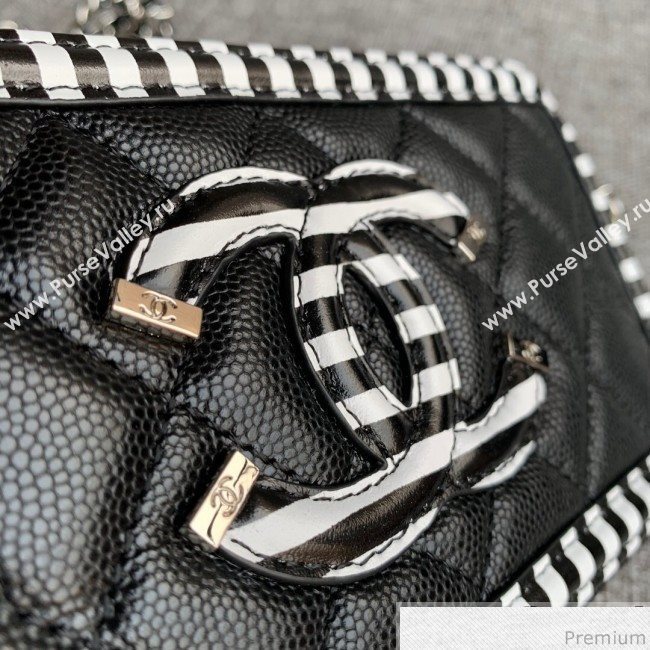 Chanel Vanity Grained Calfskin Clutch with Chain A84450 Black/White 2019 (SSZ-9041111)
