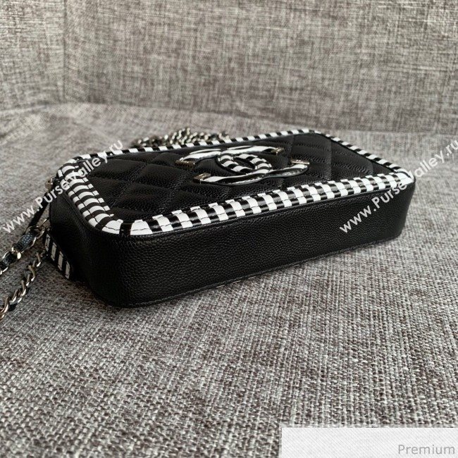 Chanel Vanity Grained Calfskin Clutch with Chain A84450 Black/White 2019 (SSZ-9041111)