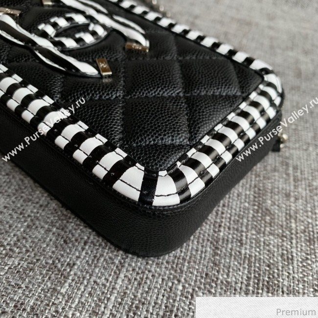 Chanel Vanity Grained Calfskin Clutch with Chain A84450 Black/White 2019 (SSZ-9041111)