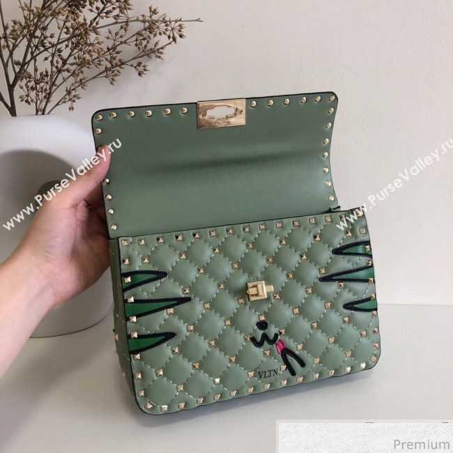 Valentino Monster Face Rockstud Spike Shoulder Bag Light Green/Yellow 2019 (JJ3-9030710)