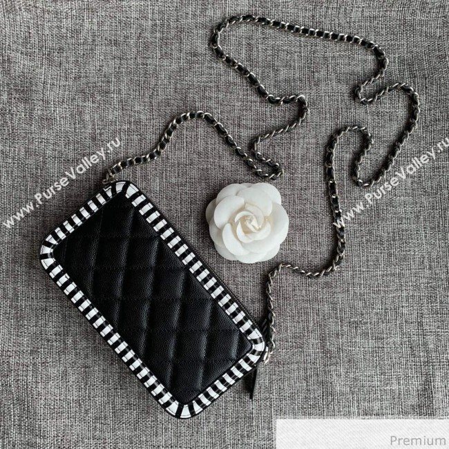 Chanel Vanity Grained Calfskin Clutch with Chain A84450 Black/White 2019 (SSZ-9041111)