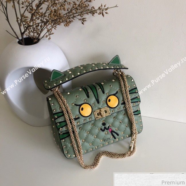 Valentino Monster Face Rockstud Spike Shoulder Bag Light Green/Yellow 2019 (JJ3-9030710)