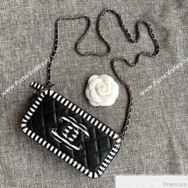 Chanel Vanity Grained Calfskin Clutch with Chain A84450 Black/White 2019 (SSZ-9041111)