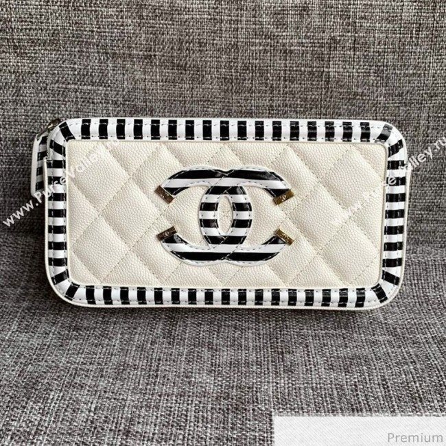 Chanel Vanity Grained Calfskin Clutch with Chain A84450 White/Black 2019 (SSZ-9041112)