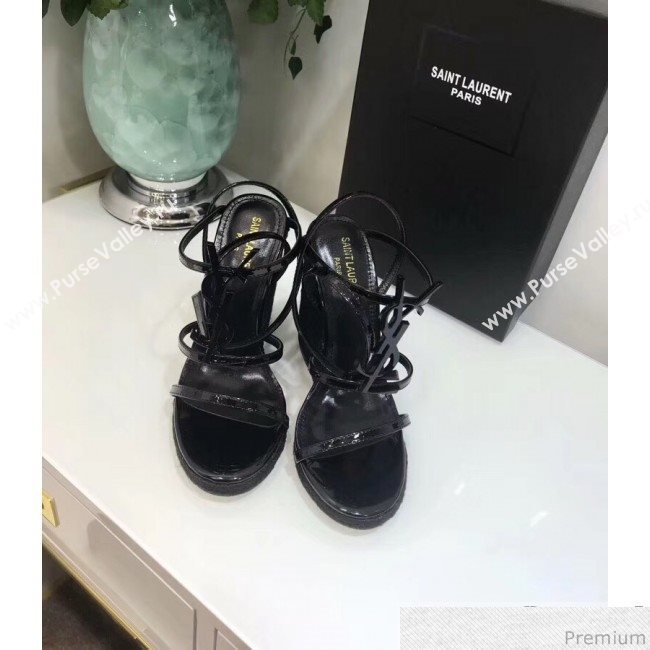 Saint Laurent Cassandra Wedge Espadrilles Sandals with Black Logo in Leather 557208 2019 (JC-9032765)