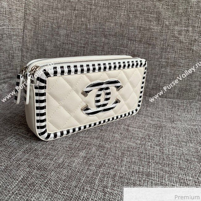Chanel Vanity Grained Calfskin Clutch with Chain A84450 White/Black 2019 (SSZ-9041112)