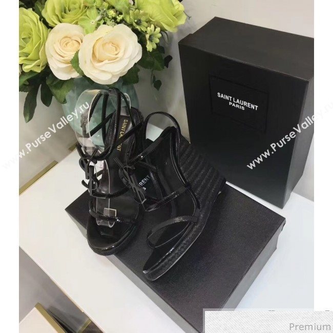 Saint Laurent Cassandra Wedge Espadrilles Sandals with Black Logo in Leather 557208 2019 (JC-9032765)