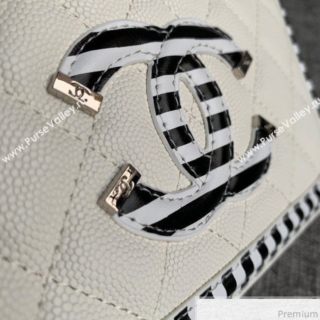 Chanel Vanity Grained Calfskin Clutch with Chain A84450 White/Black 2019 (SSZ-9041112)