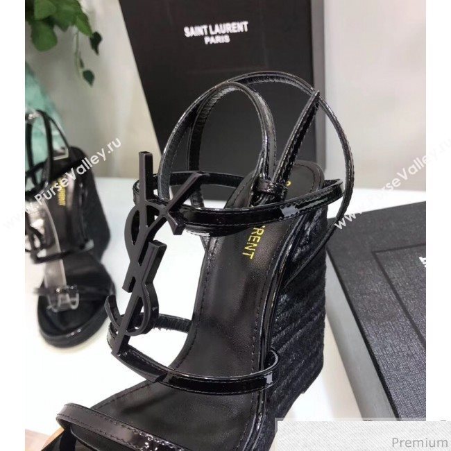 Saint Laurent Cassandra Wedge Espadrilles Sandals with Black Logo in Leather 557208 2019 (JC-9032765)