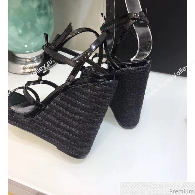 Saint Laurent Cassandra Wedge Espadrilles Sandals with Black Logo in Leather 557208 2019 (JC-9032765)