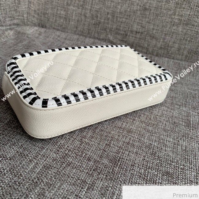 Chanel Vanity Grained Calfskin Clutch with Chain A84450 White/Black 2019 (SSZ-9041112)
