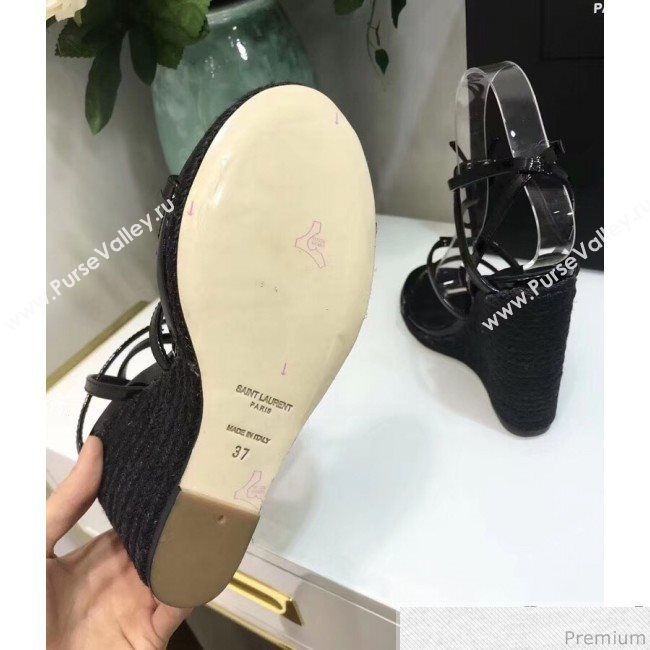 Saint Laurent Cassandra Wedge Espadrilles Sandals with Black Logo in Leather 557208 2019 (JC-9032765)