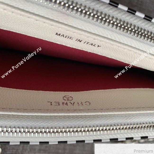 Chanel Vanity Grained Calfskin Clutch with Chain A84450 White/Black 2019 (SSZ-9041112)