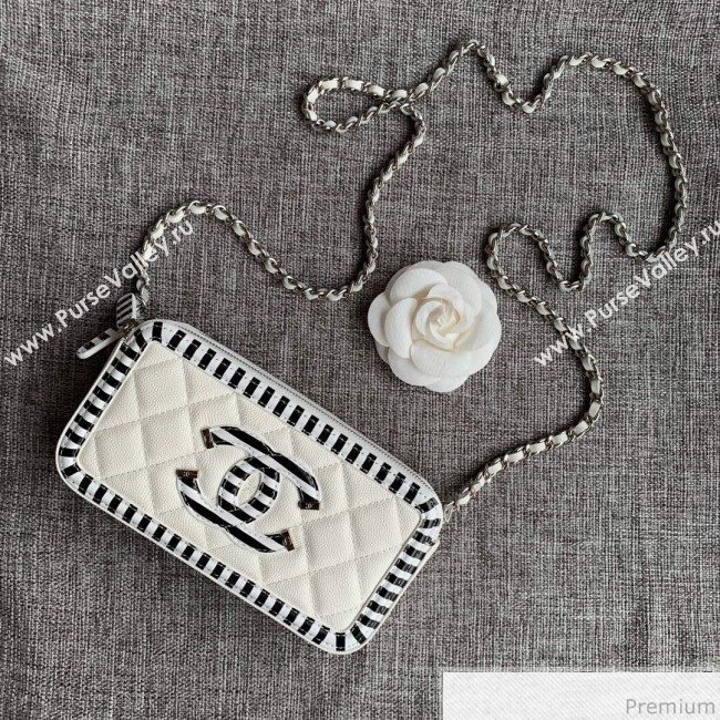 Chanel Vanity Grained Calfskin Clutch with Chain A84450 White/Black 2019 (SSZ-9041112)