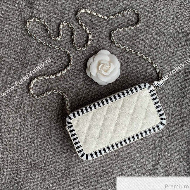 Chanel Vanity Grained Calfskin Clutch with Chain A84450 White/Black 2019 (SSZ-9041112)