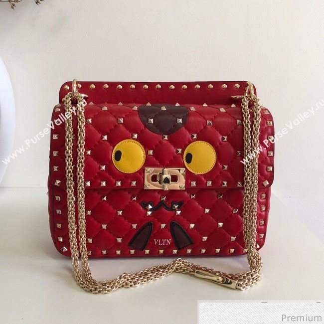 Valentino Monster Face Rockstud Spike Shoulder Bag Red 2019 (JJ3-9030712)