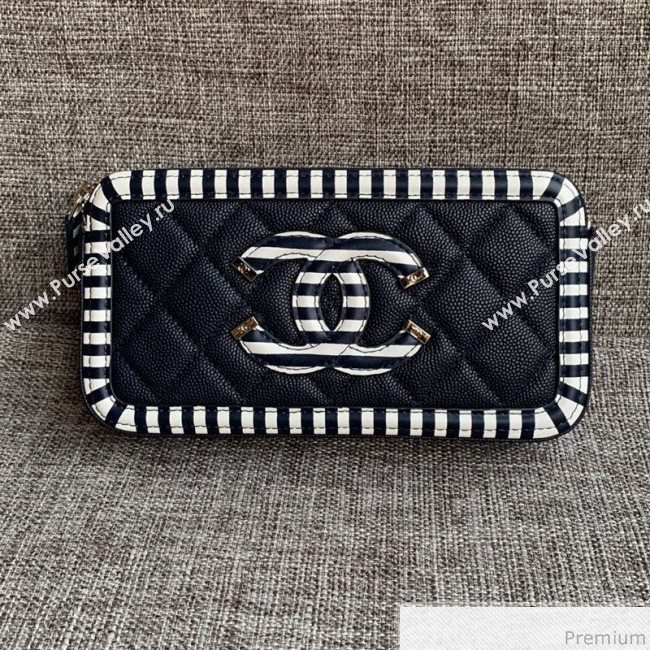 Chanel Vanity Grained Calfskin Clutch with Chain A84450 Navy Blue/White 2019 (SSZ-9041113)