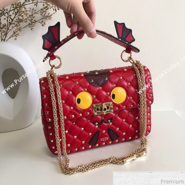Valentino Monster Face Rockstud Spike Shoulder Bag Red 2019 (JJ3-9030712)