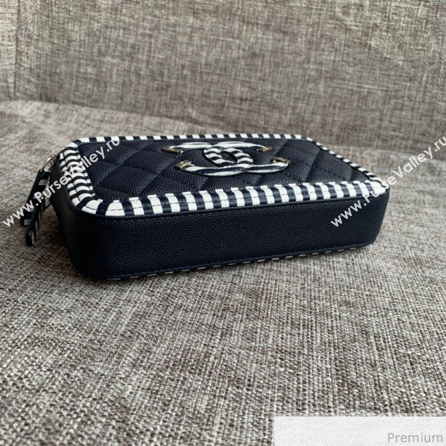 Chanel Vanity Grained Calfskin Clutch with Chain A84450 Navy Blue/White 2019 (SSZ-9041113)