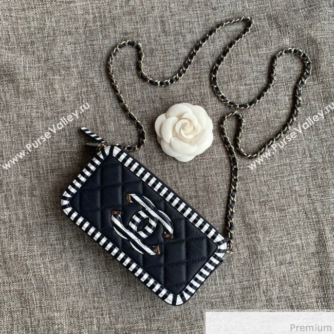 Chanel Vanity Grained Calfskin Clutch with Chain A84450 Navy Blue/White 2019 (SSZ-9041113)