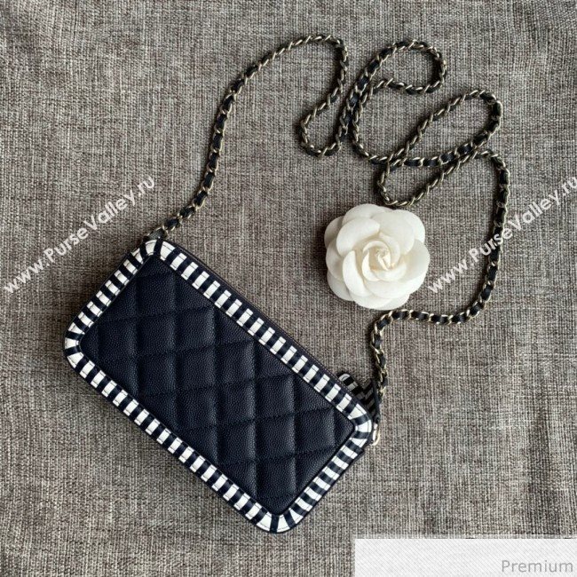 Chanel Vanity Grained Calfskin Clutch with Chain A84450 Navy Blue/White 2019 (SSZ-9041113)