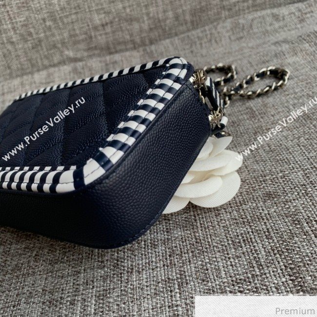 Chanel Vanity Grained Calfskin Clutch with Chain A84450 Navy Blue/White 2019 (SSZ-9041113)