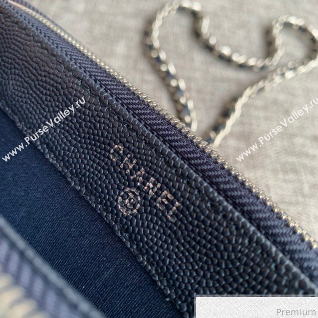 Chanel Vanity Grained Calfskin Clutch with Chain A84450 Navy Blue/White 2019 (SSZ-9041113)
