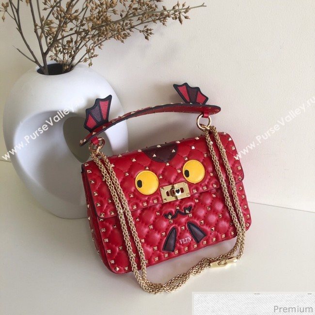 Valentino Monster Face Rockstud Spike Shoulder Bag Red 2019 (JJ3-9030712)
